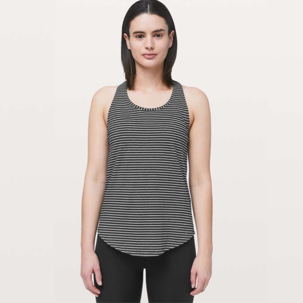 Lululemon Love Tank *Pleated in Modern Stripe Heathered Black White